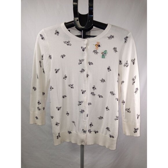 Loft Outlet Women's Cream Black Bumble Bee Cardigan 100% Cotton Size Medium - Picture 1 of 7